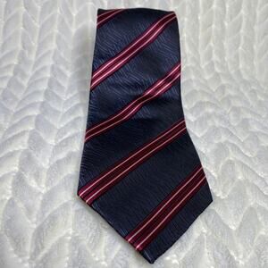 Zodiac Mens Tie Diagonal Striped Tie Navy Blue Red White Microfiber